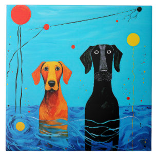 Onder de blauwe horizon - Surrealistische kleurrij Tegeltje
