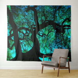 Onder de boom in Turquoise Wandkleed