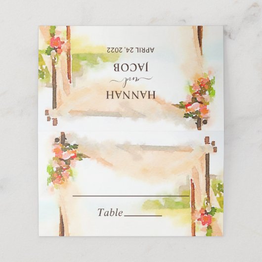 Onder de Chuppah Wedding Plaatskaartje (Buitenkant ongevouwen)