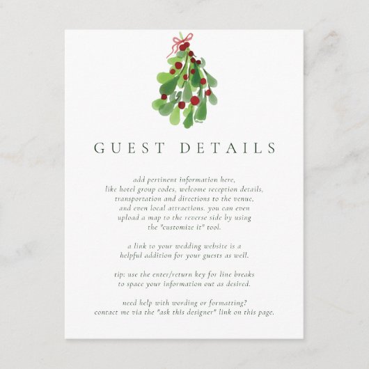 Onder de Kerstmis Maretak Gastinformatie Informatiekaartje (Voorkant)