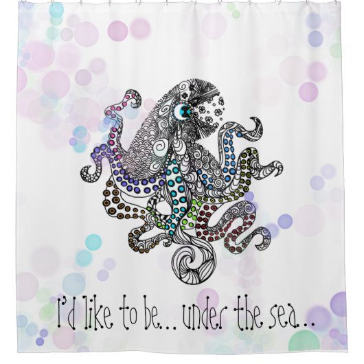 Onder de lijn zee doedelen octopus met bellen douchegordijn (Voorkant)