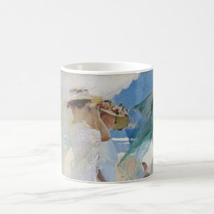 Onder de Luifel, Strandtafereel Aquarel Koffiemok