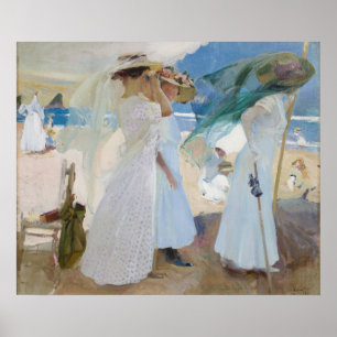 Onder de Luifel, Strandtafereel Aquarel Poster