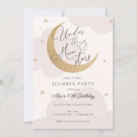 Onder de Maan en de Stars Sleepover Birthday Kaart (Voorkant)