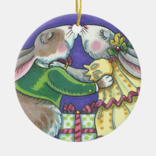 Onder de Mistletoe CHRISTMAS RABBITS-ORNAMENT Keramisch Ornament