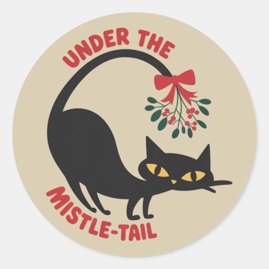 Onder de Mistletoe Kerstmis Retro Middeneeuwse Kat Ronde Sticker (Voorkant)