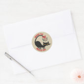 Onder de Mistletoe Kerstmis Retro Middeneeuwse Kat Ronde Sticker (Envelop)