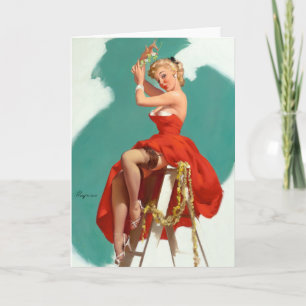 Onder de Mistletoe Pin Up Feestdagen Kaart