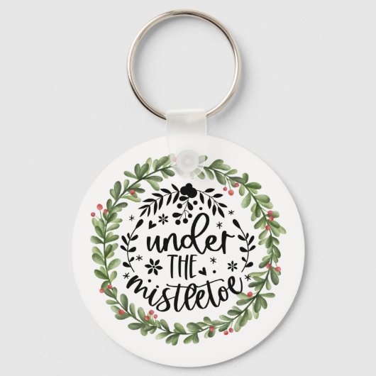 Onder de Mistletoe Waterverf Wreath Sleutelhanger (Voorkant)
