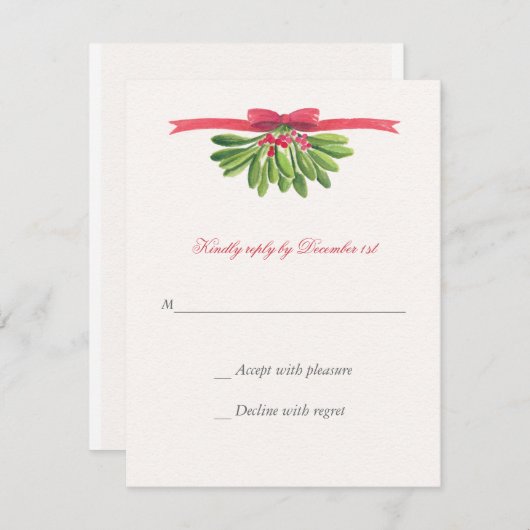 Onder de Mistletoe Wedding Reply Kaart (Voorkant / Achterkant)