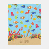Onder de naam Zee Ocean Fish and Anchor Kind Name Fleece Deken (Voorkant)