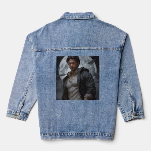 "Onder de Nachthemel: De Eenzame Wake van een Jong Denim Jacket (Achterkant)