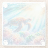 Onder de oceaan zee schildpad glazen onderzetter (Achterkant)