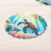 Onder de oceaan zee schildpad kartonnen onderzetters (Gekanteld)