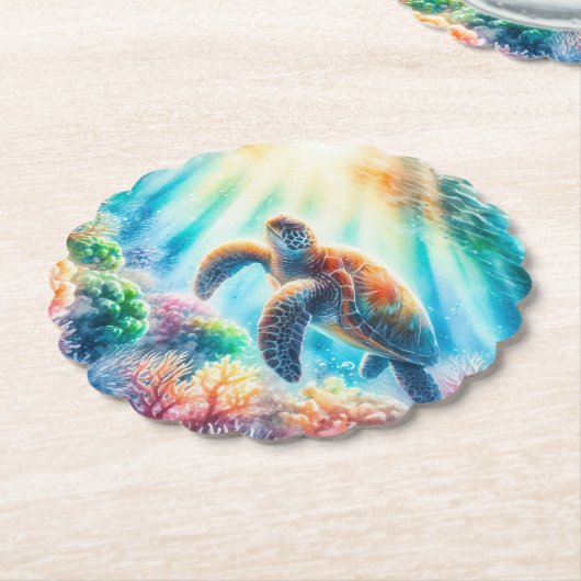 Onder de oceaan zee schildpad kartonnen onderzetters (Gekanteld)