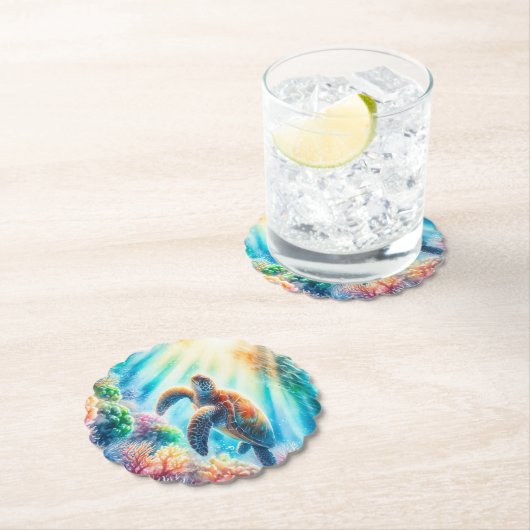 Onder de oceaan zee schildpad kartonnen onderzetters (Insitu)