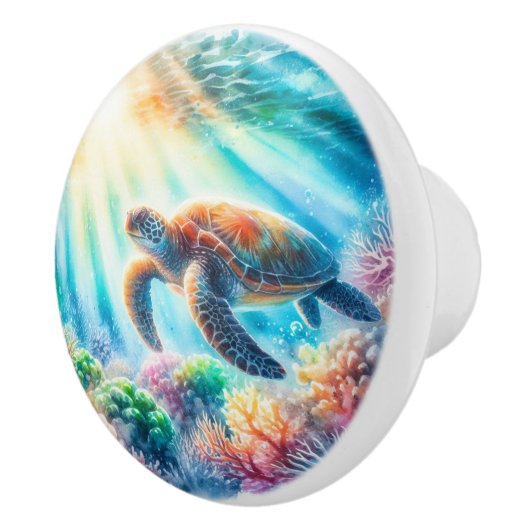 Onder de oceaan zee schildpad keramische knop (Rechts)