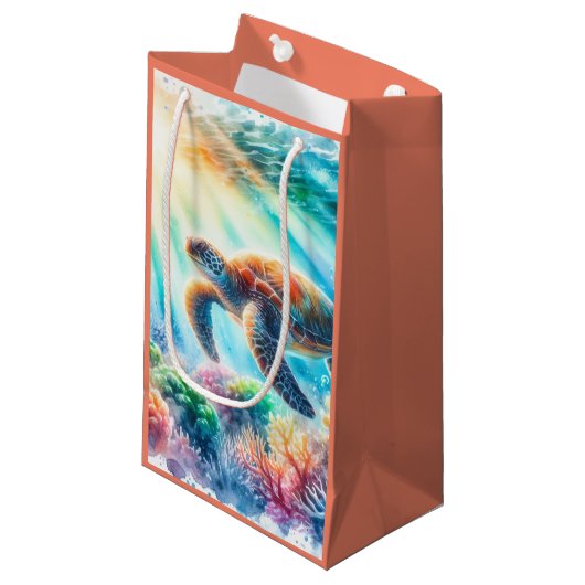 Onder de oceaan zee schildpad klein cadeauzakje (Voorkant Gekanteld)