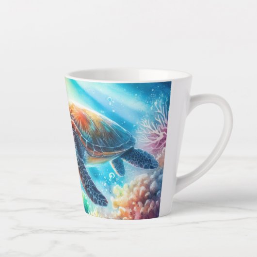 Onder de oceaan zee schildpad latte mok (Rechts)