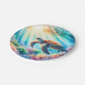 Onder de oceaan zee schildpad papieren bordje (Gekanteld)