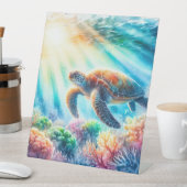 Onder de oceaan zee schildpad reclamebord met voetstuk (Insitu)