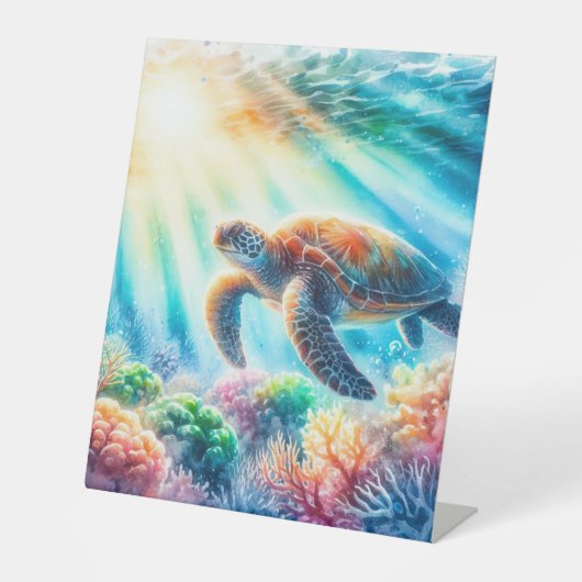 Onder de oceaan zee schildpad reclamebord met voetstuk (Voorkant)