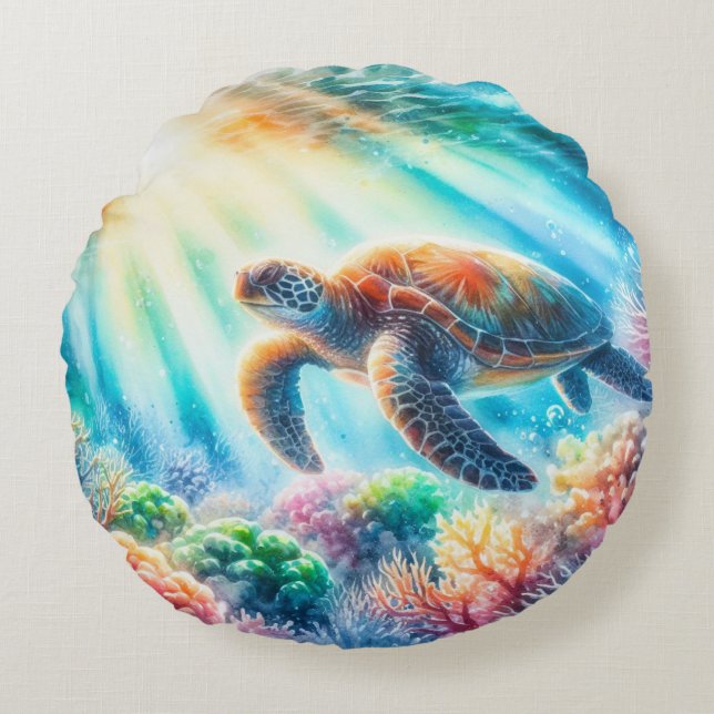 Onder de oceaan zee schildpad rond kussen (Voorkant)