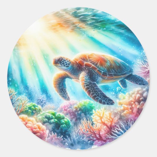 Onder de oceaan zee schildpad ronde sticker (Voorkant)