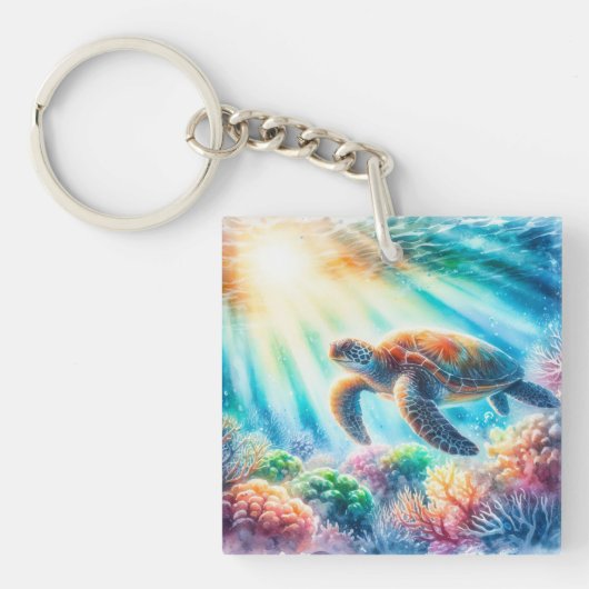 Onder de oceaan zee schildpad sleutelhanger (voorkant)
