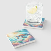 Onder de oceaan zee schildpad stenen onderzetter (Zijkant)