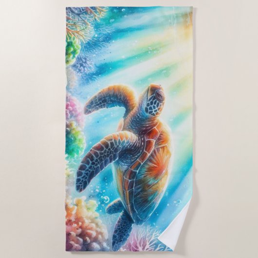 Onder de oceaan zee schildpad strandlaken (Voorkant)