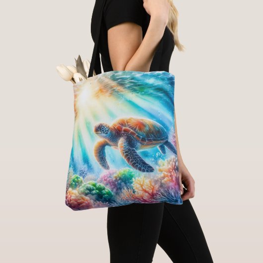 Onder de oceaan zee schildpad tote bag (Dichtbij)