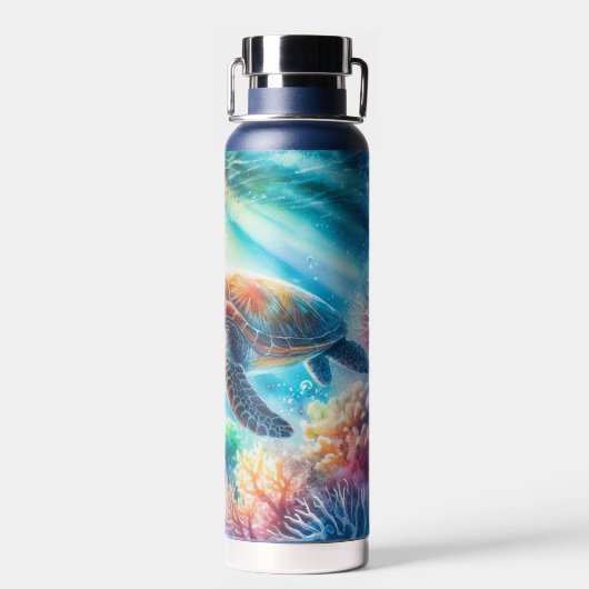 Onder de oceaan zee schildpad waterfles (Achterkant)