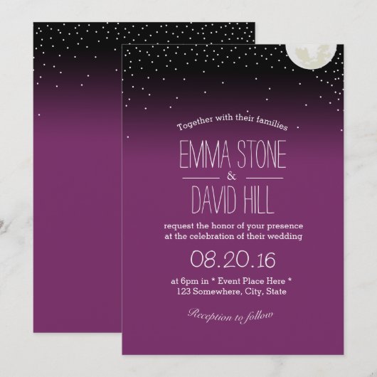 Onder de Paarse Stars bruiloft Kaart (Voorkant / Achterkant)