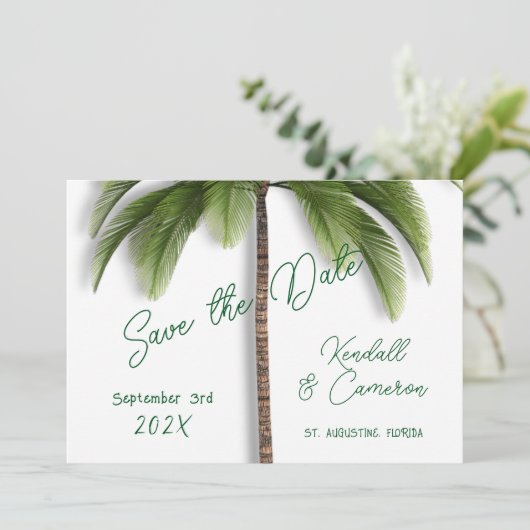 Onder de palmboom Bewaar de datum Save The Date (Staand voorkant)