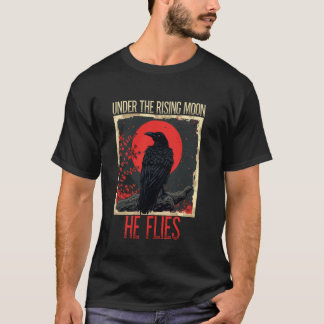 Onder de rijzende maan Japanse vogel Black Raven V T-shirt