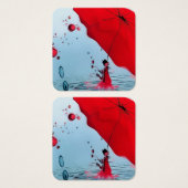 Onder de rode paraplu vierkante visitekaartjes (Voorkant /achterkant)