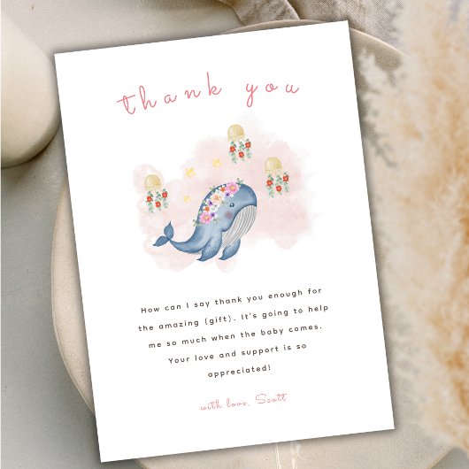 Onder de See Sweet Whale Floral Baby shower Bedankkaart