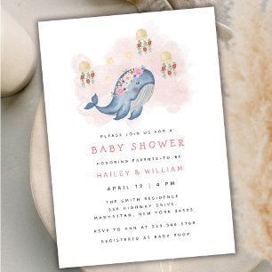 Onder de See Sweet Whale Floral Baby shower Kaart