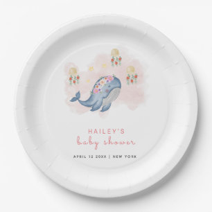 Onder de See Sweet Whale Floral Baby shower Papieren Bordje