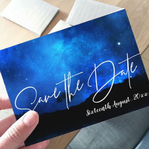 Onder de Stars Blue Night Sky Typography Wedding Save The Date