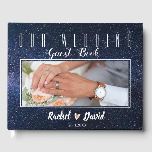Onder de Stars Galaxy Night Sky Foto Wedding Gastenboek (Voorkant)