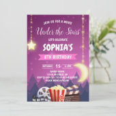 Onder de Stars Movie Night Girl Birthday Party Kaart (Staand voorkant)