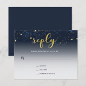 Onder de Stars Navy and Gold Wedding Reply Card RSVP Kaartje (Voorkant / Achterkant)