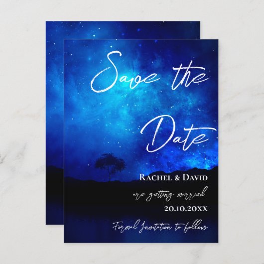 Onder de Stars Night Sky Wedding Save the Date Briefkaart (Voorkant / Achterkant)