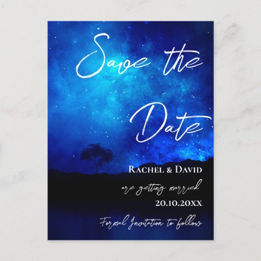 Onder de Stars Night Sky Wedding Save the Date Briefkaart (Voorkant)
