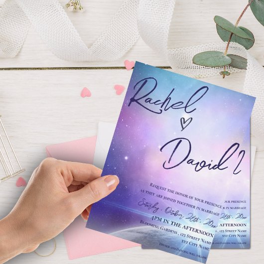 Onder de Stars Paarse roze Typografie Wedding