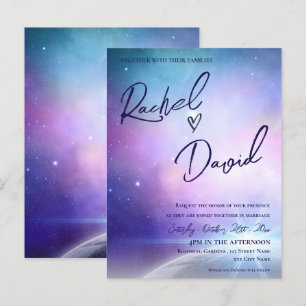 Onder de Stars Paarse roze Typografie Wedding Briefkaart