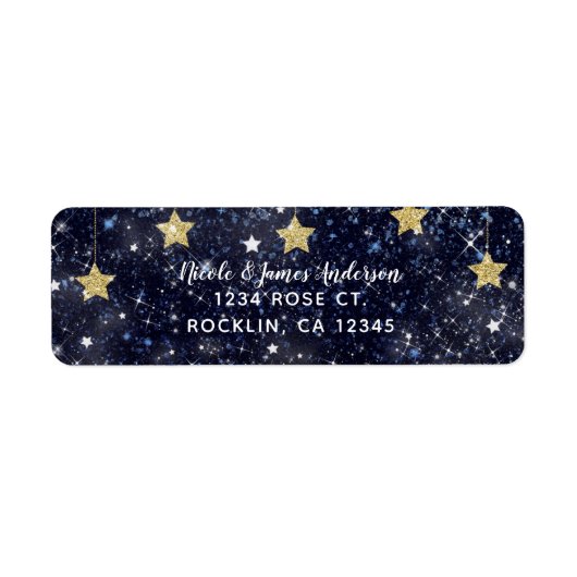 Onder de Stars Sterrennacht Gold Blue Party Etiket (Voorkant)