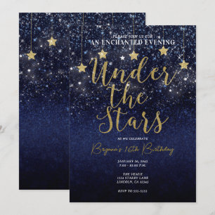 Onder de Stars Sterrennacht Gold Blue Prom Party Kaart